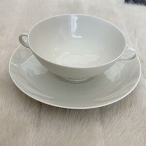 FURSTENBERG Germany Cream Porcelain Footed Cream Soup Bowl & Saucer Set FUR7 VTG